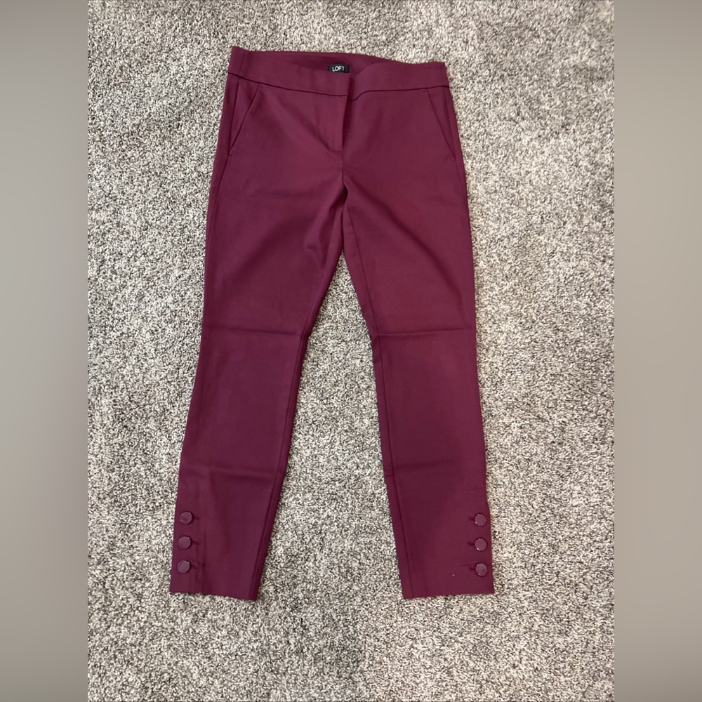 Ann Taylor Loft Marisa Skinny Ankle Trousers Maroon Size 6
